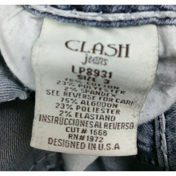 Clash Women's Distressed Whiskered Embroidered Jewel Frayed Cuff Jeans Size 3 - Picture 11 of 11